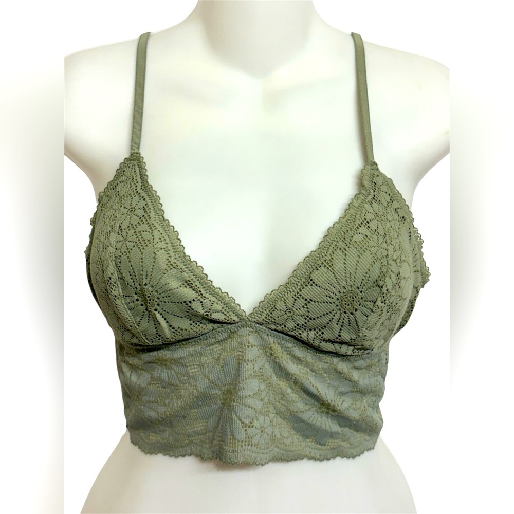 NWT American Eagle Aerie Lace Bralette 3358 Size Medium Olive Green